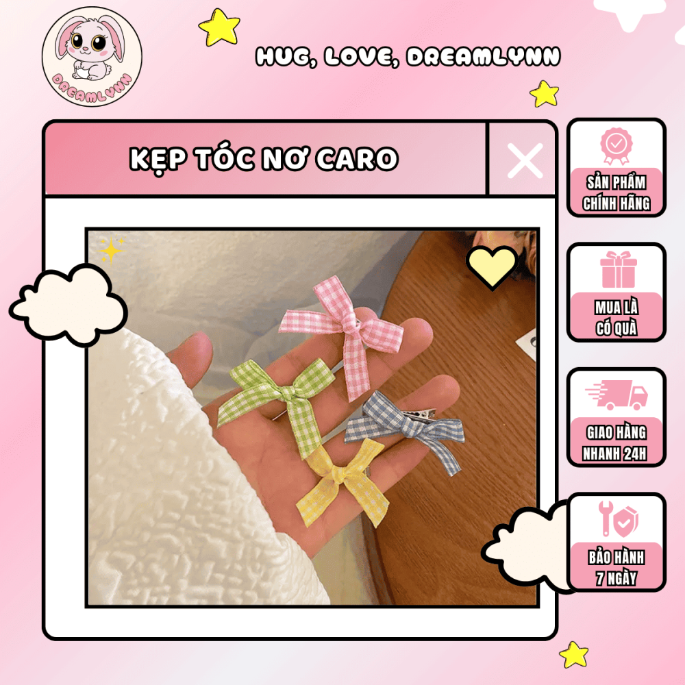 Kẹp tóc nơ caro
