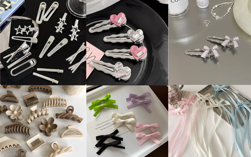 Hình ảnh nhiều loại kẹp tóc giúp người mua tham khảo kẹp tóc bao nhiêu tiền